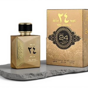 عطر عود ۲۴ ساعه مجستیک گلد (Oud 24 Hours Majestic Gold) از برند ارض الزعفران با رایحه مرکباتی، چوبی و وانیلی چرمی